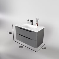  Symbolite Тумба под умывальник Марелла 90 Люкс Plus 2 ящика (подвесная, серый) - Превью изображения №6 — Интернет-Магазин TECNO.BY