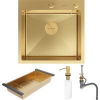 Кухонная мойка Roxen Simple 560220-50G-V золото/текстурная PVD покрытие (с коландером и дозатором) - Превью изображения №11 — Интернет-Магазин TECNO.BY