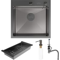 Кухонная мойка Roxen Simple 560220-50B-V графит/текстурная PVD покрытие (с коландером и дозатором) - Превью изображения №9 — Интернет-Магазин TECNO.BY