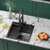 Кухонная мойка Roxen Simple 560220-50B-V графит/текстурная PVD покрытие (с коландером и дозатором) - Превью изображения №2 — Интернет-Магазин TECNO.BY