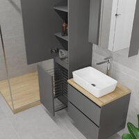 Lauter Шкаф-пенал для ванной Mia 40 с корзиной для белья (навесной, графит) Image #7