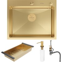 Кухонная мойка Roxen Simple 560220-60G-V золото/текстурная PVD покрытие (с коландером и дозатором) - Превью изображения №9 — Интернет-Магазин TECNO.BY