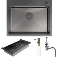 Кухонная мойка Roxen Simple 560220-60B-V графит/текстурная PVD покрытие (с коландером и дозатором) - Превью изображения №9 — Интернет-Магазин TECNO.BY