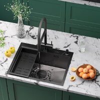 Кухонная мойка Roxen Simple 560220-60B-V графит/текстурная PVD покрытие (с коландером и дозатором) - Превью изображения №2 — Интернет-Магазин TECNO.BY