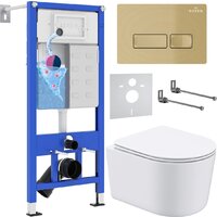 Roxen Simple compact в комплекте с инсталляцией StounFix Dual Fresh 6 в 1 968084 (кнопка: брашированное золото)