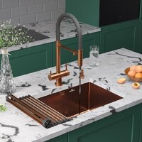 Кухонная мойка Roxen Uno 560210-54BR-V бронза/текстурная PVD покрытие (с ролл-матом и дозатором) - Превью изображения №2 — Интернет-Магазин TECNO.BY