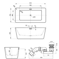 Wellsee DeSire 167,5x78 231502003 (отдельностоящая ванна белый глянец, экран, ножки, сифон-автомат матовый черный) Image #10