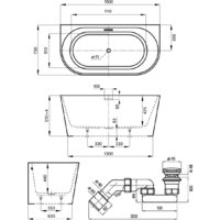 Wellsee Excellence Pro 150x73 28760203R (пристенная ванна белый глянец, экран, ножки, сифон-автомат матовый черный) Image #10