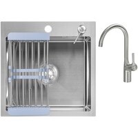 Saniteco 4848 + Spike F9S07011 (сатин, с сифоном, дозатором и коландером)