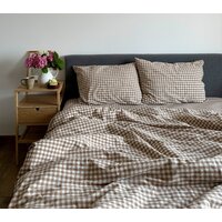 Царство сновидений Вареный хлопок Бежевая клетка 150-0145 (евро с прост. на рез. 180х200,нав. 70x70)