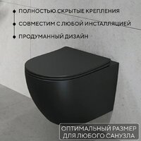 Унитаз подвесной Lauter Augsburg 21109EC + I012709 + I090138 (черный матовый с кнопкой смыва черный матовый) - Превью изображения №4 — Интернет-Магазин TECNO.BY