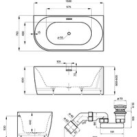 Wellsee Belle Spa 150x75 235702003 (пристенная ванна (правая) белый глянец, экран, каркас, сифон-автомат матовый черный) Image #10
