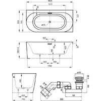 Wellsee Collaro 180x80 28910603R (пристенная ванна (правая) белый глянец, экран, ножки, сифон-автомат матовый черный) Image #10