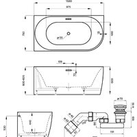 Wellsee Belle Spa 150x75 235701004 (пристенная ванна (левая) белый глянец, экран, каркас, сифон-автомат золото) Image #10