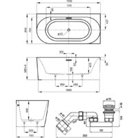 Wellsee Collaro 170x80 28910502R (пристенная ванна (правая) белый глянец, экран, ножки, сифон-автомат глянцевый белый) Image #10