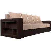 Лига диванов Дубай лайт полки слева 114377 (велюр бежевый/экокожа коричневый) Image #2