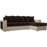 Лига диванов Дубай лайт правый 114183 (микровельвет коричневый/экокожа бежевый)