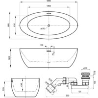 Wellsee Grand Prix 186x88,5 235601004 (отдельностоящая ванна белый глянец, экран, ножки, сифон-автомат золото) Image #10
