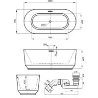 Wellsee Air Gap R 166x77 23860104R (отдельностоящая ванна белый глянец, экран, ножки, сифон-автомат золото) Image #10