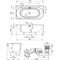 Wellsee Collaro 170x80 28910302R (пристенная ванна (левая) белый глянец, экран, ножки, сифон-автомат глянцевый белый) Image #10