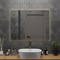 Roxen Зеркало Frida c подсветкой 510215-90 (90x70) в тонком металлическом профиле в цвете брашированное золото Image #3