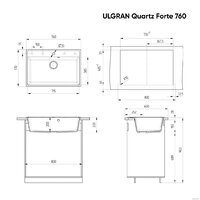 Кухонная мойка Ulgran Quartz Forte 760 (уголь) - Превью изображения №3 — Интернет-Магазин TECNO.BY