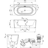 Wellsee Collaro 180x80 28910202R (пристенная ванна белый глянец, экран, ножки, сифон-автомат глянцевый белый) Image #10