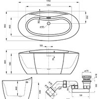 Wellsee L’aster 175x85 236301003 (отдельностоящая ванна белый глянец, экран, ножки, сифон-автомат матовый черный) Image #10